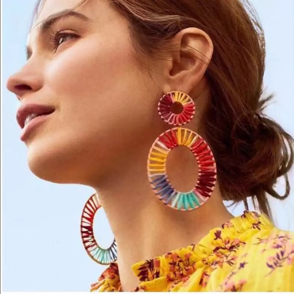 🌈 Rainbow Raffia Hoops!